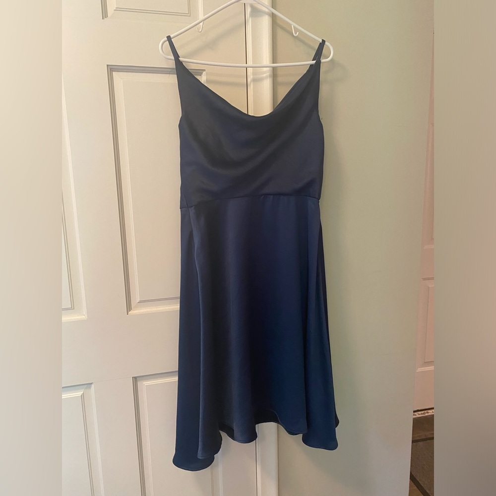 Chi Chi London navy cowl neck satin slip midi dress size M